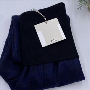 Tibi Designer Womens Blue Wool Plaid Pants, High-Rise, Black Lining, New Sz 6